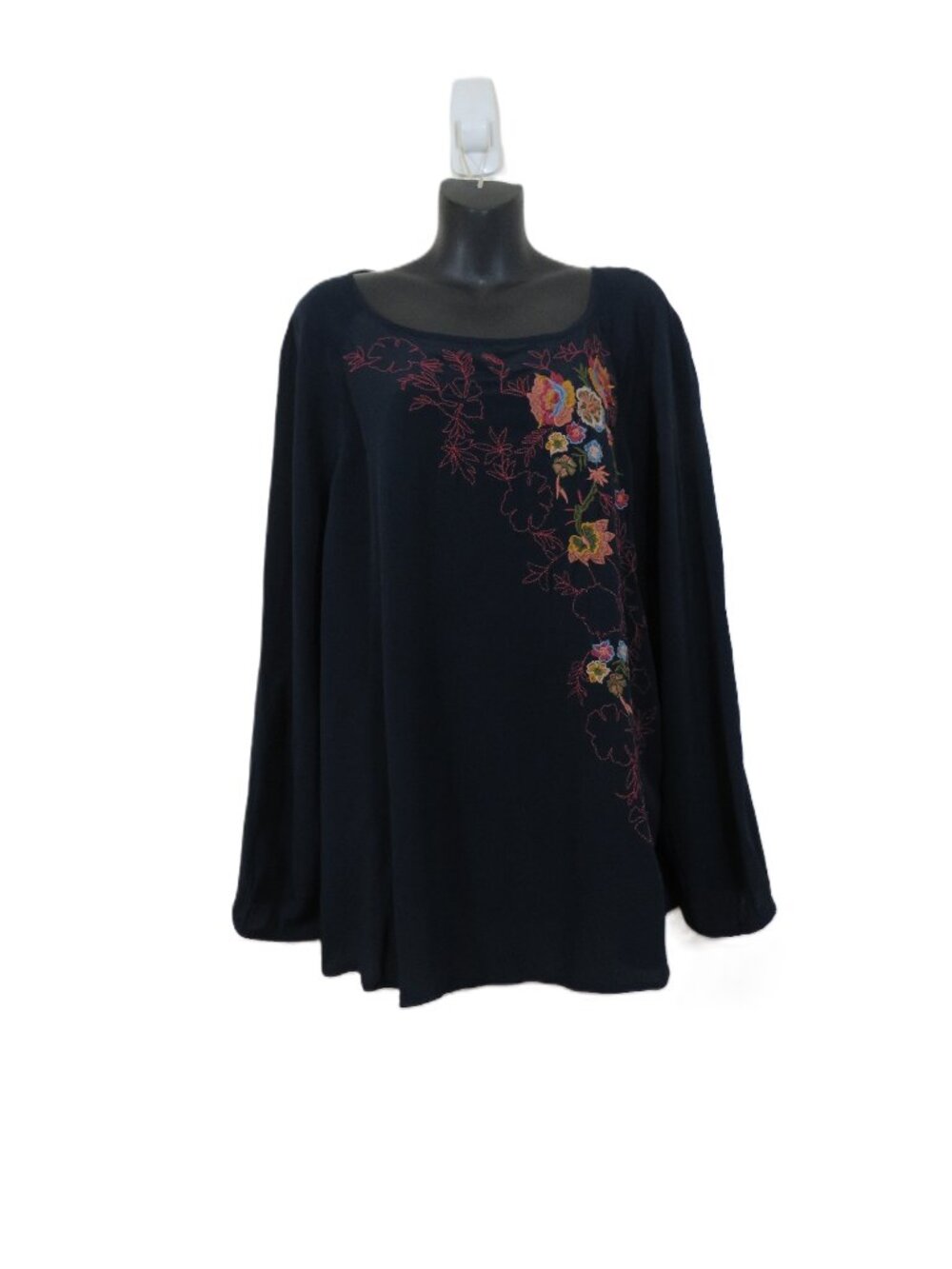 J Jill size 2X Blue Floral Embroidered Tunic Top Long Sleeve Navy Casual